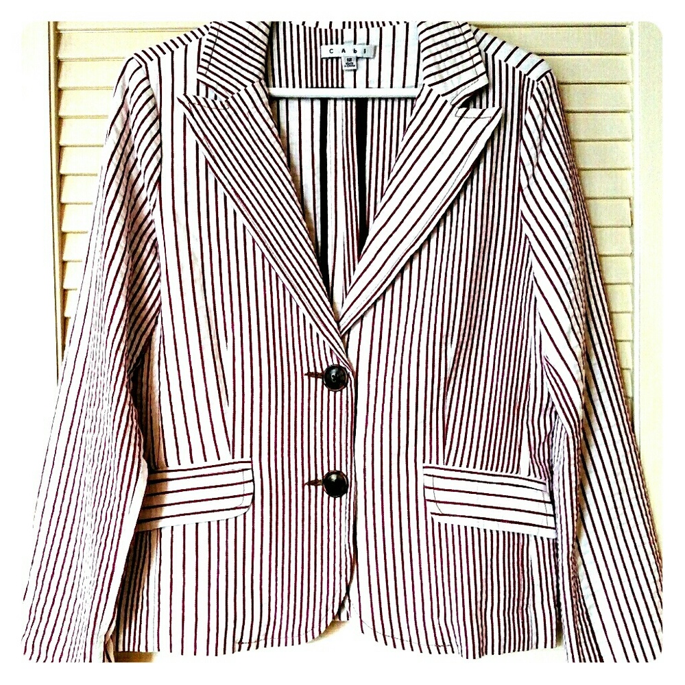 CAbi Women's Red & White Seersucker Blazer Size 12